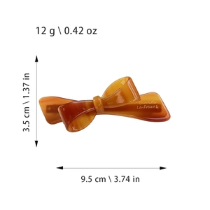 French tortoise acetate bow hair clip with Barrette La France text 9.5cm length