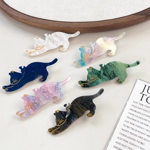 Barrette À Cheveux En Acétate Forme De Chat Qui S'Étire Motif Marbre Pince Bec De Canard Accessoires De Coiffure Pour Femmes