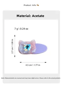 Détails de la pince à cheveux chat en acétate dégradé avec dimensions et strass
