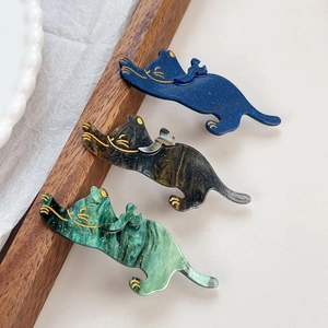 Barrettes à cheveux chat mignon en acétate bleu, marbre noir et marbre vert