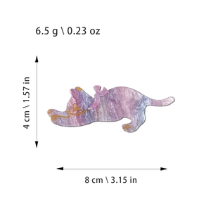 Barrette chat mignonne en acétate violet marbré pour femme avec dimensions et poids