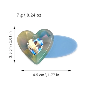 Light blue heart hair clip for women with iridescent resin and crystal detail