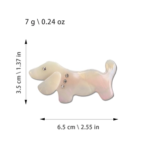 Pince à cheveux teckel en acétate perlé avec dimensions détaillées de 6,5cm