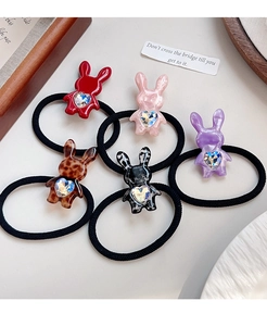 Lot de 5 chouchous lapin colorés avec cristaux en cœur sur des élastiques tressés