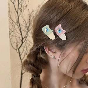 Pinces à cheveux chat en acétate français avec strass brillants pour femmes