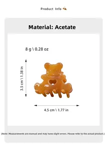 Spécifications de taille pour pince à cheveux ours mignonne en acétate de couleur ambre