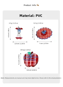 Size chart showing PVC hair claw dimensions and weights for plaid apple and oval clips