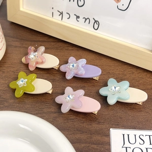 Star Flower Acetate Hair Clip Rhinestone Duckbill Clip Cute Star Shape Hairpin Bangs Side Clip For Girls Women Jewelry