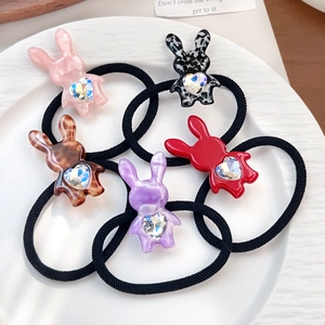 Élastique à Cheveux Lapin en Acétate Avec Strass en Cœur Bandeau à Cheveux Élastique Doux Accessoire de Cheveux Animal