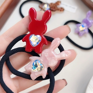 Élastique à cheveux lapin mignon en acétate avec cristal en forme de coeur