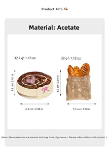 Detailed size chart for bread-shaped acetate hair claws with precise measurements