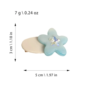 Acetate star rhinestone flower hair clip for girls with precise size measurements