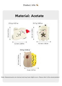 Size chart for acetate hair claws featuring dimensions for ghost, polar bear and capybara