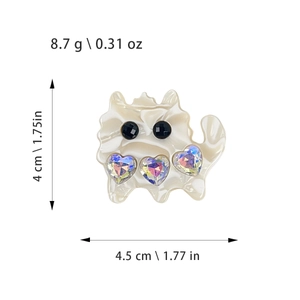 Cute white marble pattern cat hair clip with heart rhinestones 4.5cm x 4cm accessory