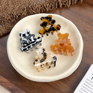 Lot de 4 pinces à cheveux ours mignon en acétate avec motifs de cœur évidés et variés