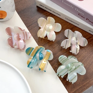 Süße Blumen Haarkralle Für Damen PVC Gestreift Handgefertigt Acetat Optik Haarklammer Mode Farbverlauf Haarschmuck
