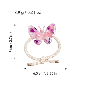 Élastique à cheveux papillon en acétate rose et violet avec cordon tressé beige