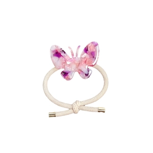 Élastique à cheveux papillon marbré rose avec cordon tressé crème et détails dorés