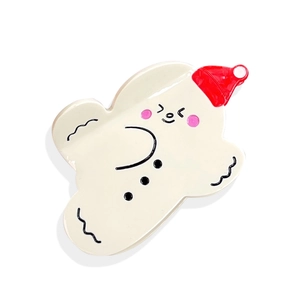 Ceramic ghost jewelry tray with red Christmas hat and cute smiling face design