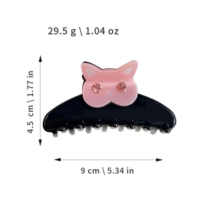 Pince à cheveux chat noir de 9 cm avec détails roses et strass brillants pour femmes
