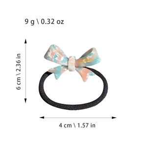 Acetate bow hair tie with blue pink marble texture and gold France Handmade lettering