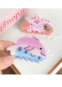 Détails de pinces à cheveux mignonnes en forme de dauphin rose et étoile de mer