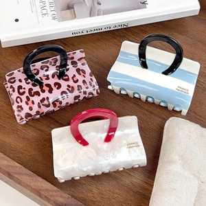 Elegant Handbag Shaped Acetate Hair Claw Clip French Style Leopard Blue White Stripe Large Shark Hair Clip For Women Jewelry