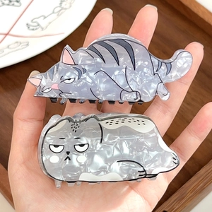 Cute cartoon fat cat hair claw clips set made of glossy premium cellulose acetate
