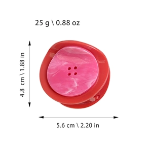 Pince à cheveux créative en forme de bouton, rouge et rose avec motif marbré