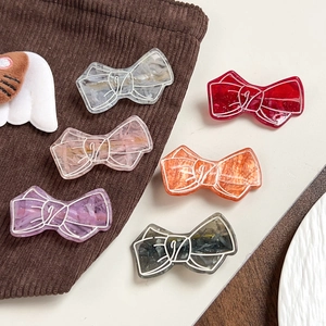 Acrylic Bow Hair Claw Clip For Women Vintage Marble Texture Rhinestone Sweet Elegant Duckbill Side Hairpins Hair Accessories