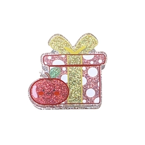 Festliche Weihnachts-Haarklammer mit glitzerndem Apfel und rosa Geschenkbox-Design