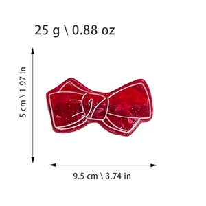 Deep red glitter bow hair clip with silver trim 9.5cm length displayed on white background