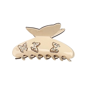 Pince à cheveux papillon élégante avec strass creux en acétate de couleur crème