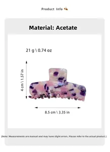 Vue détaillée de la pince à cheveux en acétate marbré de 8,5cm avec dimensions et poids