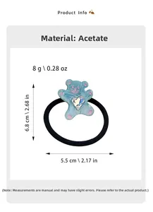 Detailed product specs of a cute acetate bear hair tie with weight and size measurements