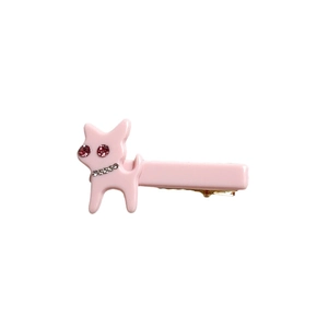 Fermaglio per capelli a gatto rosa in acetato con strass e clip a becco d'anatra oro