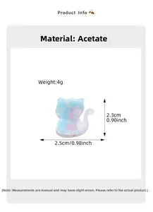 Detailed dimensions of a small cat-shaped acetate hair claw clip in marble blue and white