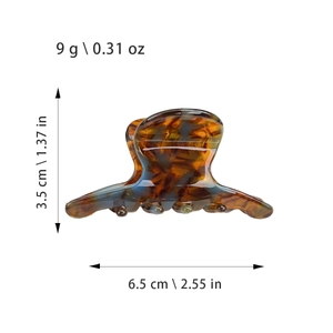 Pinza para el pelo pequeña de acetato de carey con diseño curvo y dimensiones