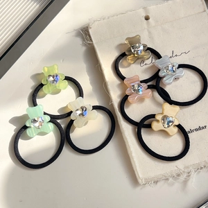 Cute Acetate Bear Hair Ties With Heart Rhinestone High Elastic Hair Bands For Women Girls Daily Hair Accessories