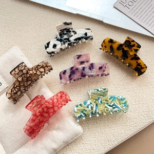 Pince à Cheveux Élégante Imprimé Léopard Rétro Marbré Pince Requin Épingle à Cheveux Rectangulaire Géométrique Accessoires Femmes