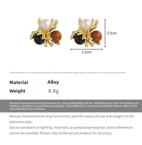 Detailed specs of vintage brown earrings with pearls and alloy beads weighing 8.8g