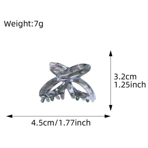 Small hollow butterfly hair claw in grey-purple acetate marble pattern for women