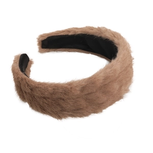 Serre-tête en peluche marron uni en fausse fourrure de lapin avec doublure noire