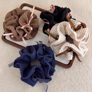 Chouchous en tricot gaufré avec nœuds en ruban, lot de quatre couleurs douces