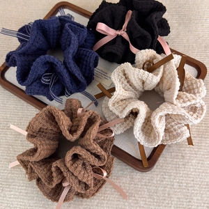 Chouchou en Tricot Texture Gaufre Avec Nœud en Ruban Style Coréen Élégant Bande Élastique pour Cheveux Femmes Accessoires