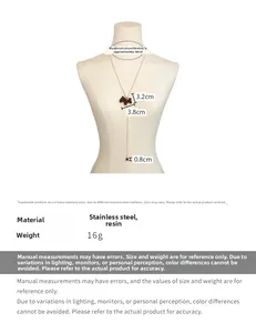 Detailed size specifications of a brown horse sweater necklace with stainless steel dimensions