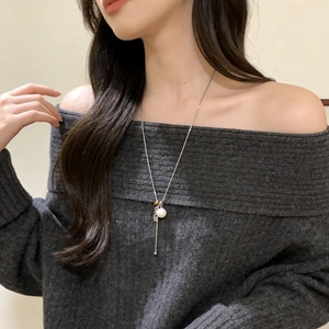 Elegant Stainless Steel Snake Chain Pendant Necklace With Tiger Eye Stone And Faux Artificial Pearl Long Tassel Vintage Aesthetic Jewelry For Women Sweater Chain Accessories