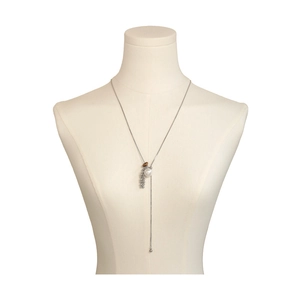 Elegant Y-shape lariat long necklace with tiger eye beads and pearl grape tassel pendant