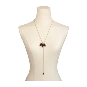 Brown flocked terrier dog pendant sweater necklace with golden chain for women