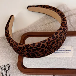 Retro Suede Leopard Print Wide Brimmed Headband For Women High Skull Top Autumn Winter Fashion Hair Accessories
